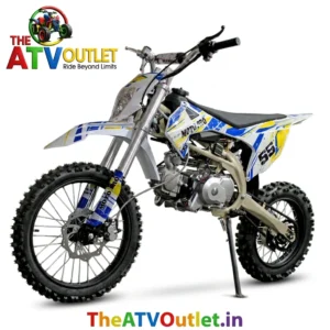 125cc Motocross Pro Dirt Bike White Blue 4 Manual Gears Self Start Kick Start Front Rear Disc Brakes TheATVOutlet.in
