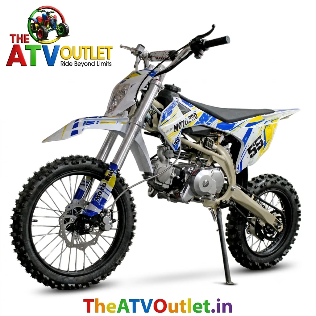 125cc Motocross Pro Dirt Bike Best Premium 4 Gear Manual Off Road Motorcycle 1 125cc Motocross Pro Dirt Bike White Blue 4 Manual Gears Self Start Kick Start Front Rear Disc Brakes TheATVOutlet.in