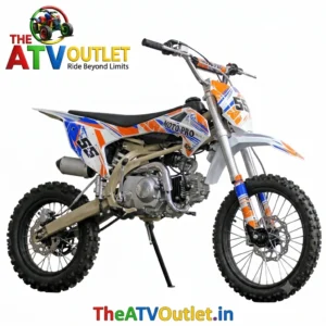125cc Motocross Pro Dirt Bike White Orange 4 Manual Gears Self Start Kick Start Front Rear Disc Brakes TheATVOutlet.in