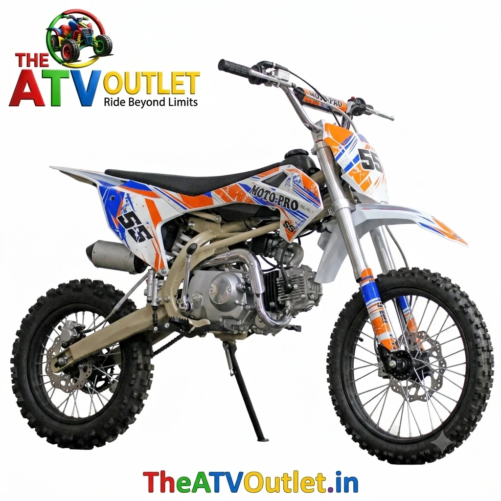 125cc Motocross Pro Dirt Bike Best Premium 4 Gear Manual Off Road Motorcycle 2 125cc Motocross Pro Dirt Bike White Orange 4 Manual Gears Self Start Kick Start Front Rear Disc Brakes TheATVOutlet.in