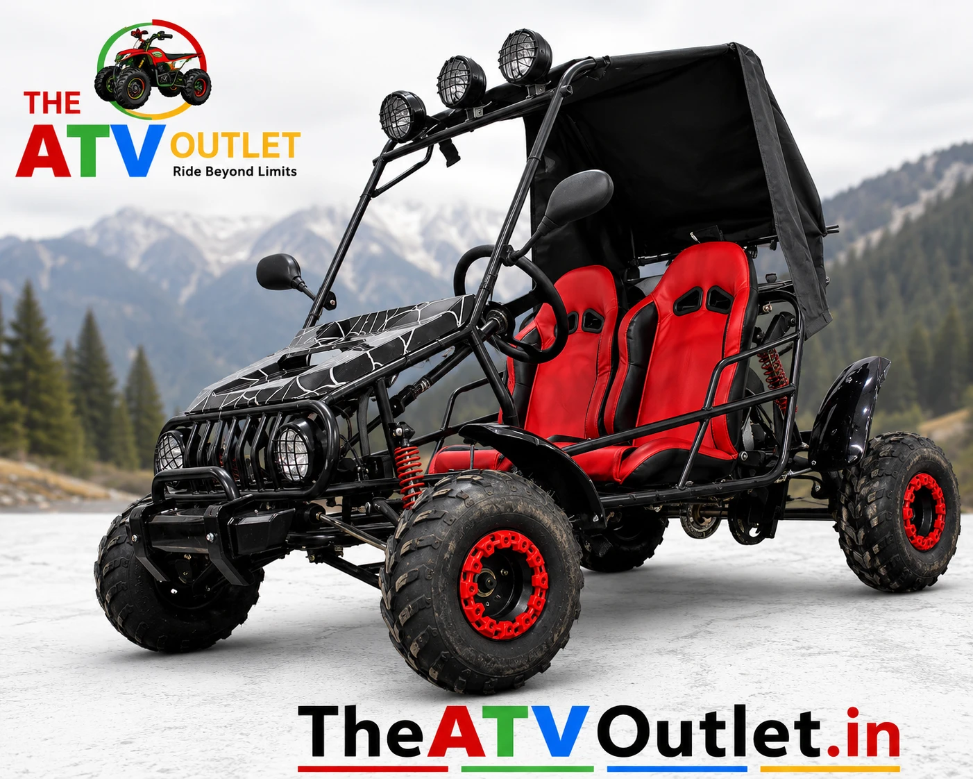 135cc Mini UTV | 4 Stroke Petrol Utility Terrain Vehicle India 2 Black and Red 135cc Mini UTV with Air Cooled Petrol Engine | TheATVOutlet.in