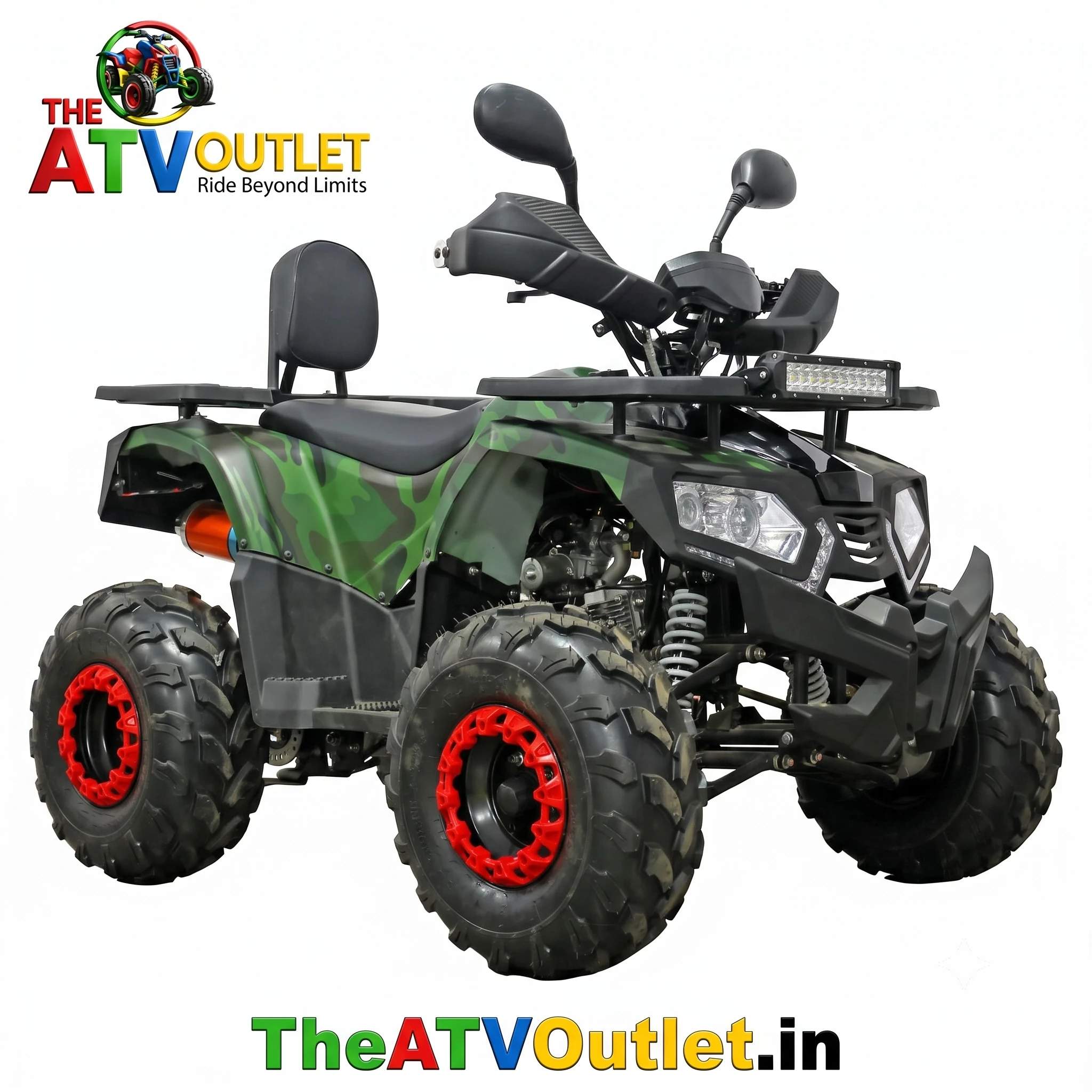 135cc Venom ATV Bike 4 Stroke Petrol Engine Automatic 1 Forward 1 Reverse Self Start Remote Start | TheATVOutlet.in 2 135cc Venom ATV Bike Army Green 4 Stroke Petrol Engine Automatic Transmission Self Start Remote Start Off Road Quad Bike TheATVOutlet.in
