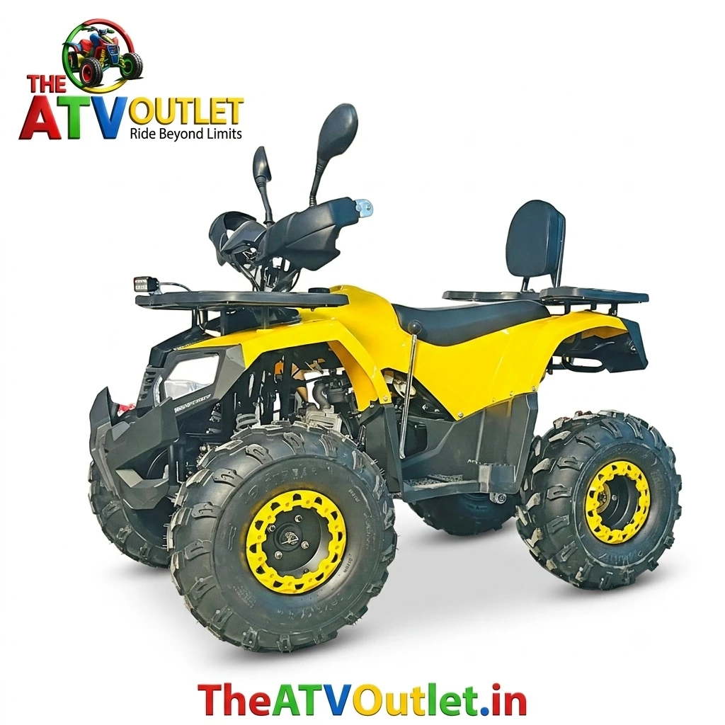 135cc Venom ATV Bike 4 Stroke Petrol Engine Automatic 1 Forward 1 Reverse Self Start Remote Start | TheATVOutlet.in 6 135cc Venom ATV Bike Yellow 4 Stroke Petrol Engine Automatic Transmission Off Road ATV Bike TheATVOutlet.in