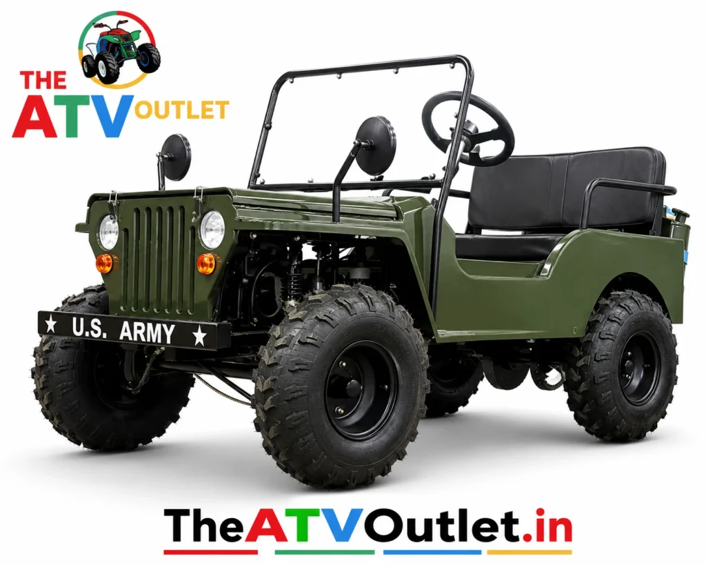 150cc Mini Jeep with 4 Stroke Petrol Engine, Manual Transmission, Key Start and Off-Road Tyres | TheATVOutlet.in