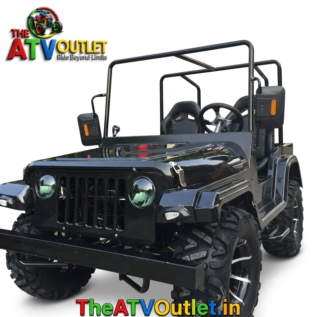 200cc Mini Jeep for Adults Black 4 Stroke Petrol Engine Automatic Transmission Key Start Off Road Mini Jeep TheATVOutlet.in