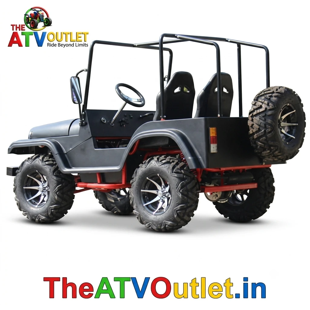 Powerful 200cc Mini Jeep for Adults 4 Stroke Petrol Engine Automatic Off Road Jeep with Reverse Key Start 2 200cc Mini Jeep for Adults Red 4 Stroke Petrol Engine Automatic Transmission Key Start Off Road Mini Jeep TheATVOutlet.in