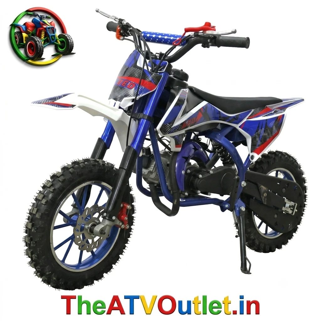 50cc Dirt Plus Bike for Kids Colored Chassis 2 Stroke Petrol Engine Automatic Self Start 4 50cc Dirt Plus Bike for Kids Blue Colored Chassis 2 Stroke Petrol Engine Automatic Self Start TheATVOutlet.in