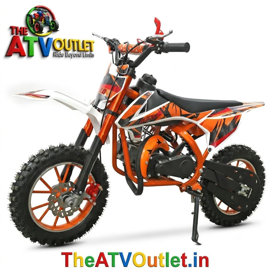 50cc Dirt Plus Bike for Kids Colored Chassis 2 Stroke Petrol Engine Automatic Self Start 3 50cc Dirt Plus Bike for Kids Orange Colored Chassis 2 Stroke Petrol Engine Automatic Self Start TheATVOutlet.in
