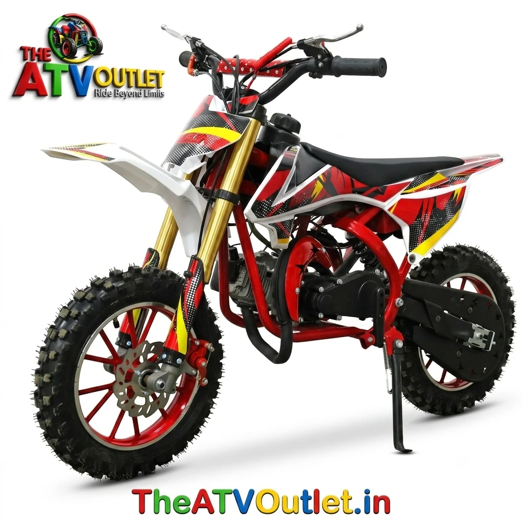50cc Dirt Plus Bike for Kids Colored Chassis 2 Stroke Petrol Engine Automatic Self Start 1 50cc Dirt Plus Bike for Kids Red Colored Chassis 2 Stroke Petrol Engine Automatic Self Start TheATVOutlet.in