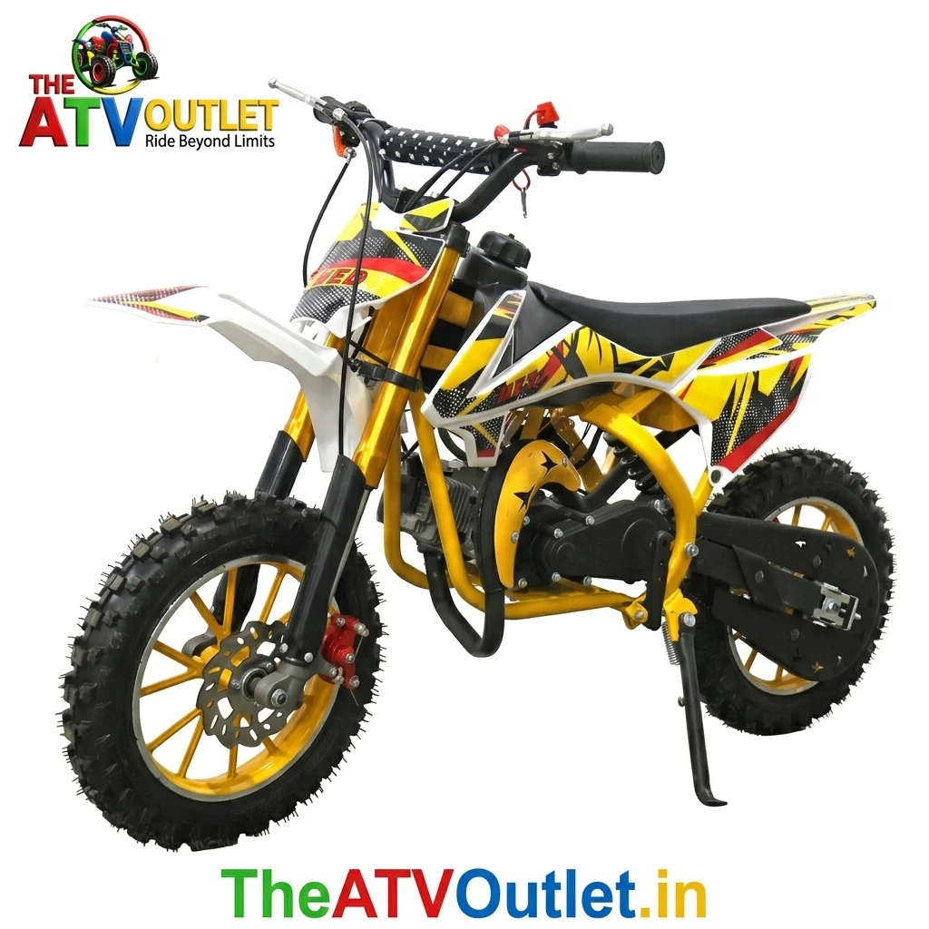 50cc Dirt Plus Bike for Kids Colored Chassis 2 Stroke Petrol Engine Automatic Self Start 2 50cc Dirt Plus Bike for Kids Yellow Colored Chassis 2 Stroke Petrol Engine Automatic Self Start TheATVOutlet.in