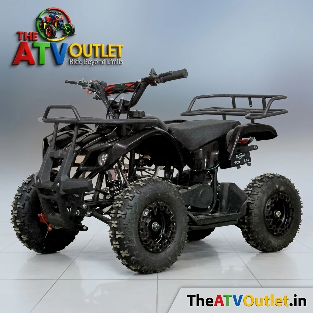 50cc Mini ATV Bike 2 Stroke Petrol Engine Neo Self Start Pull Start TheATVOutlet.in 2 50cc Mini ATV Bike Neo Black 2 Stroke Petrol Engine Self Start Pull Start Front and Rear Disc Brakes