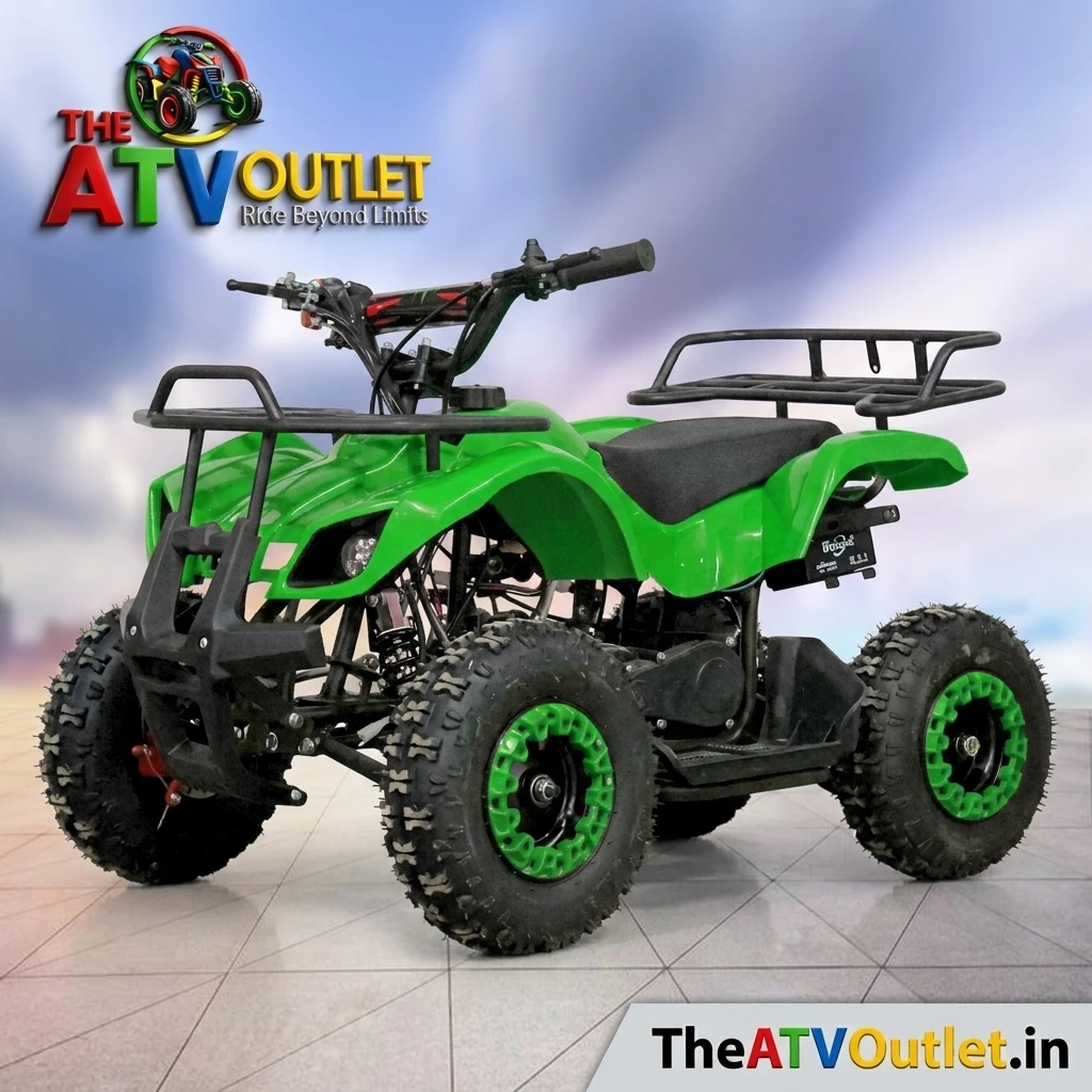 50cc Mini ATV Bike 2 Stroke Petrol Engine Neo Self Start Pull Start TheATVOutlet.in 3 50cc Mini ATV Bike Neo Green 2 Stroke Petrol Engine Self Start Pull Start Front and Rear Disc Brakes