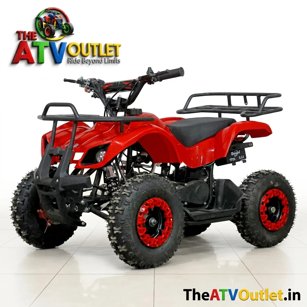 50cc Mini ATV Bike 2 Stroke Petrol Engine Neo Self Start Pull Start TheATVOutlet.in 1 50cc Mini ATV Bike Neo Red 2 Stroke Petrol Engine Self Start Pull Start Front and Rear Disc Brakes