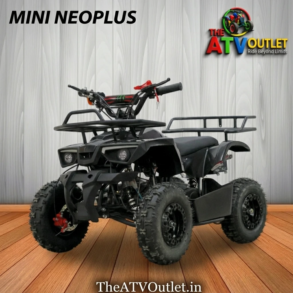 50cc Mini Dirt Bike 2 Stroke Petrol Engine Neoplus Self Start Pull Start TheATVOutlet.in 5 50cc Mini ATV Bike 2 Stroke Petrol Engine Neoplus Black Self Start Pull Start Front Rear Disc Brakes