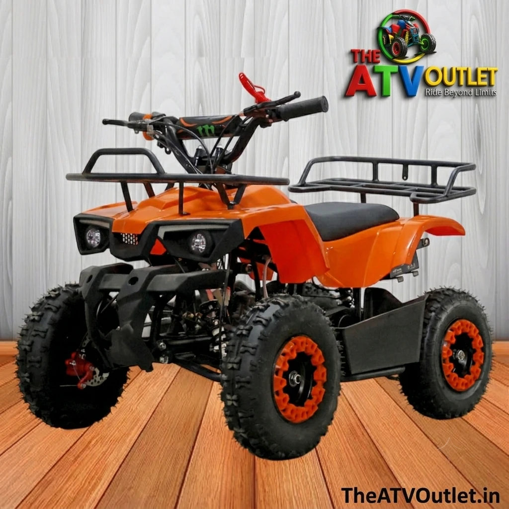 50cc Mini Dirt Bike 2 Stroke Petrol Engine Neoplus Self Start Pull Start TheATVOutlet.in 2 50cc Mini ATV Bike 2 Stroke Petrol Engine Neoplus Orange Self Start Pull Start Front Rear Disc Brakes