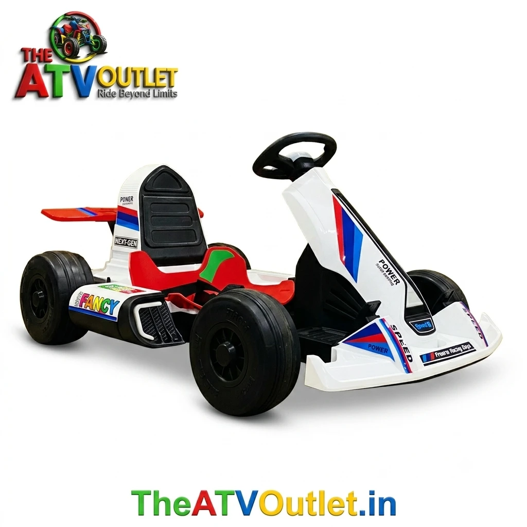 Kids Electric Go Kart 12V Ride On Racing Car with Bluetooth Music USB MP3 100kg Load Capacity TheATVOutlet.in 3 White Kids Electric Go Kart 12V Battery Ride On Racing Car with Racing Seat Heavy Duty Wheels TheATVOutlet.in
